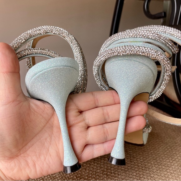 Mach & Mach double crystal bow shimmer ankle strap heels - Picture 15 of 17